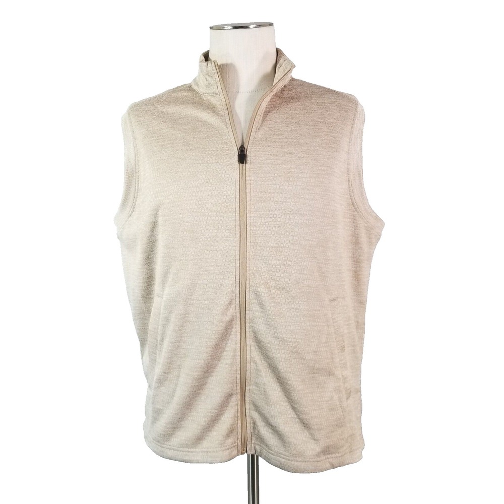 PGA TOUR Sweater Vest Men M Brown Full Zip Fleece Golf Outdoor Classic Mock Neck